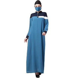 Casual multi-colored A-line abaya- French Blue